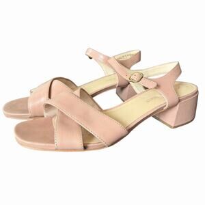 Clarks 10 Strappy Sandals Low Block Heel Nude Blush Open Toe Cushion Plus